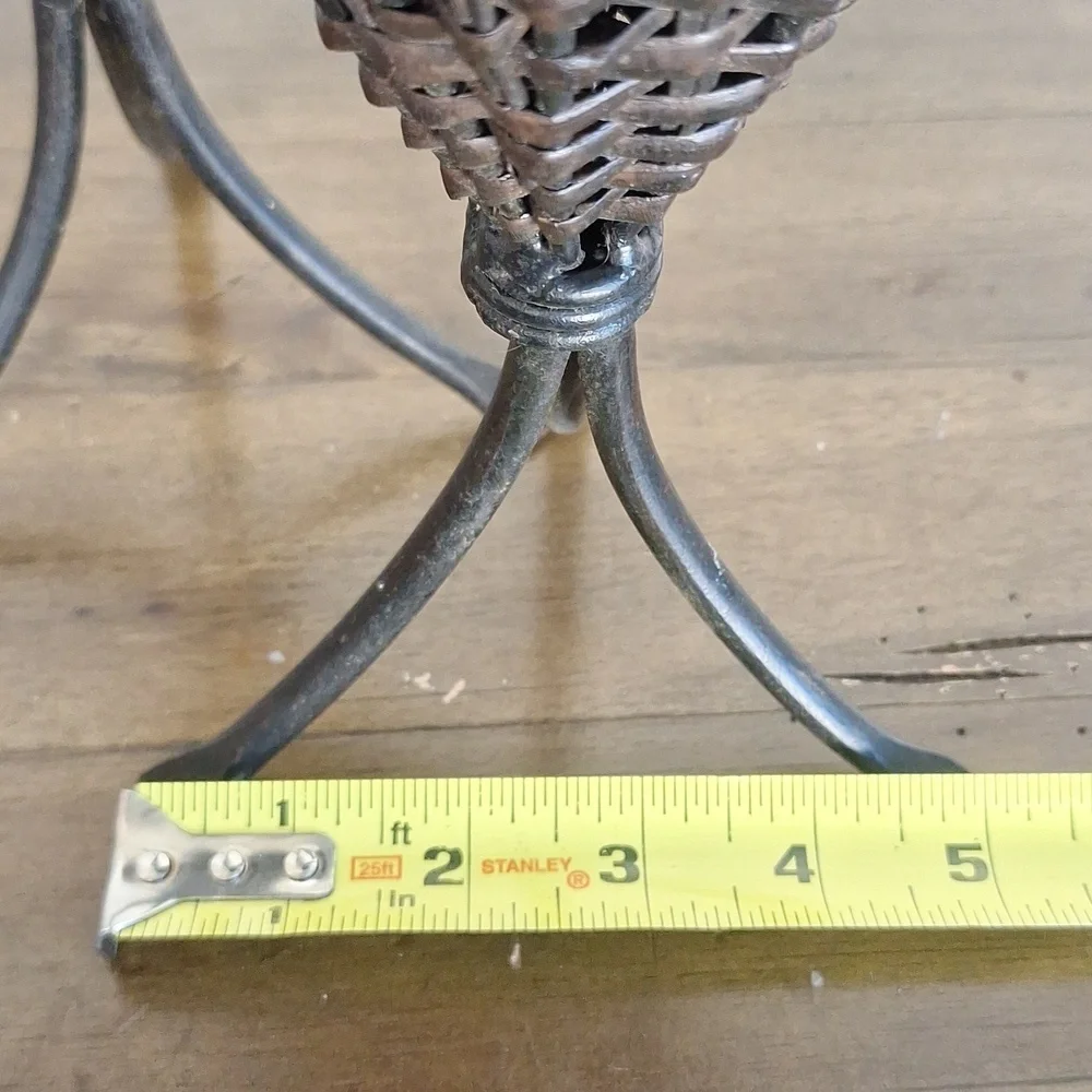 Pair Of Wrought Iron And Brown Wicker Candle Holders